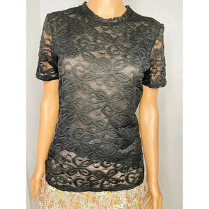 Johnny Was Jade Astrid Top black semi-sheer  short sleeve size M New